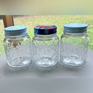 Pioneer Woman Set of 3 Embossed Glass Jars with Lids Spring Bouquet